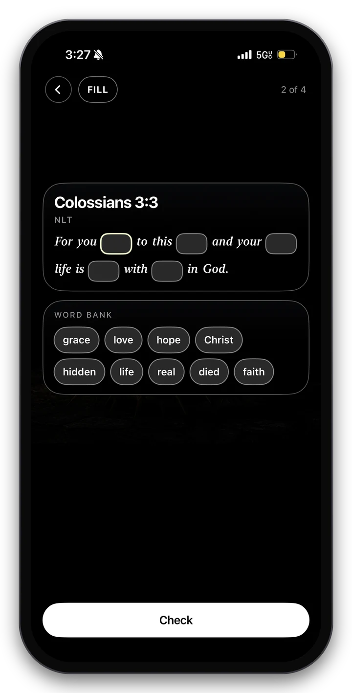 Before Memorize step with blanks and a word bank for Colossians 3:3