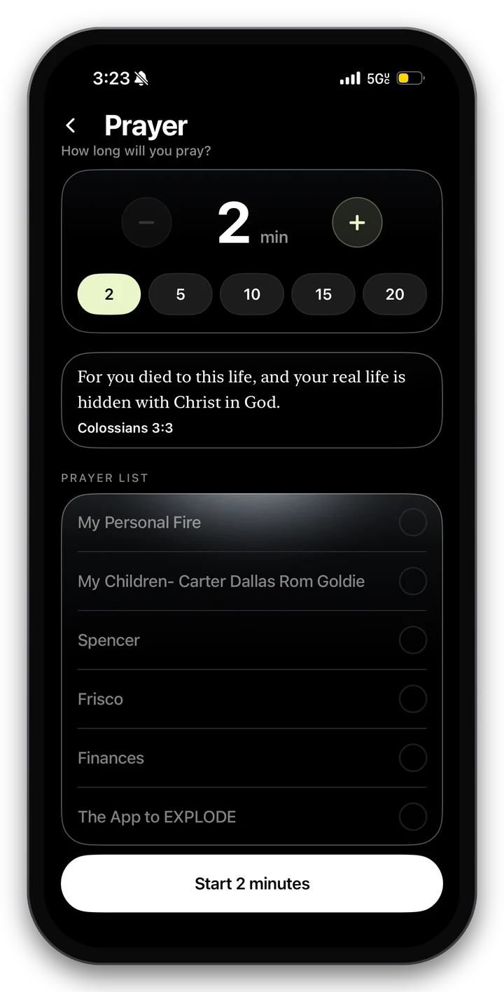 Before Prayer timer with a prayer list