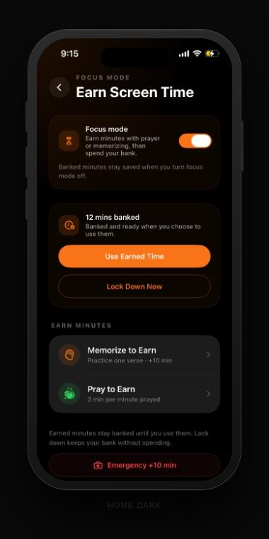 Before Focus Mode earn Screen Time screen